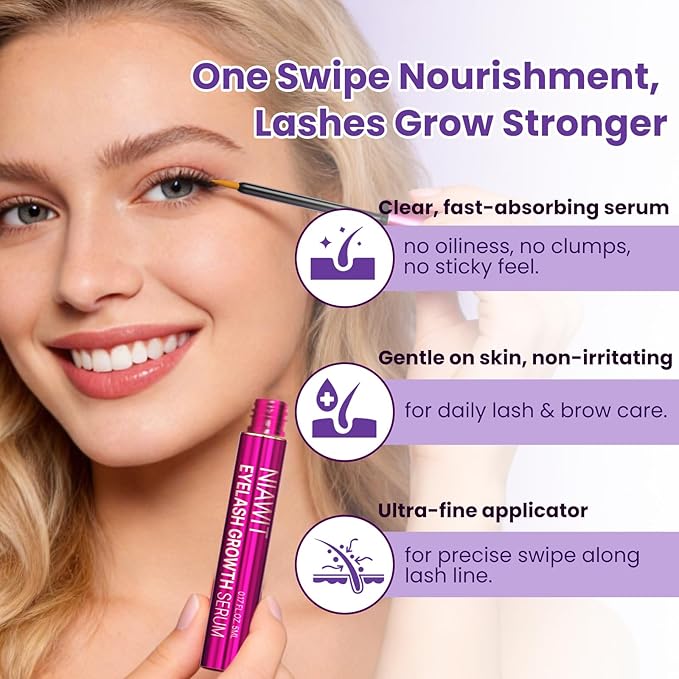 Eyelash Growth Serum – Advanced Lash-Enhancing Formula with Peptides, Biotin & Aloe Vera – Boosts Longer, Fuller, Thicker-Looking Lashes, Clean Beauty for Daily Use, 0.17 FL.OZ