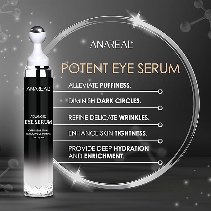 ANAREAL Eye Bags Treatment for Men: Eye Cream for Dark Circles, Caffeine Eye Cream, Eye Roller for Puffy Eyes, Puffy Eyes Treatment | Puffy Eyes Treatment