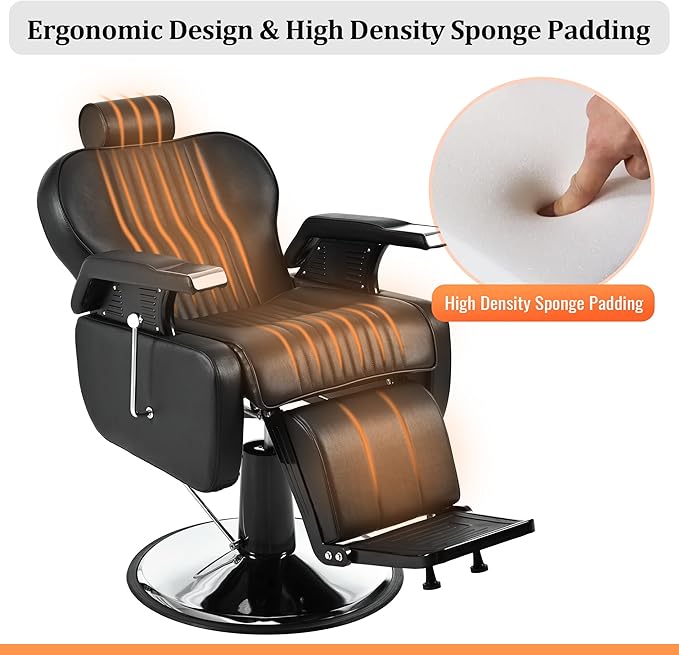 Professional Barber Chairs for Barbershop,Reclining Salon Chairs for Hair Stylist with Heavy Duty Hydraulic Pump/Headrest/ Footrest,360° Rotation, Tattoo Chair Shampoo Equipment For Beauty Shop