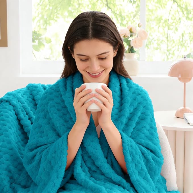 BEDELITE Jewel Blue Twin Blanket for Couch, Soft Cozy Gift for Women, 60*80 | 3D Jacquard Decorative Fleece Blanket, Super Soft Plush Throws, Cute Birthday Gift for Women & Men, Suitable for All Seasons