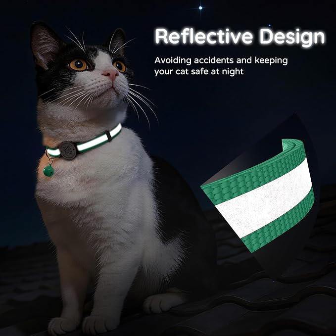 Breakaway Cat Collar QR Code, Reflective Bell, Adjustable Kitten, Teal