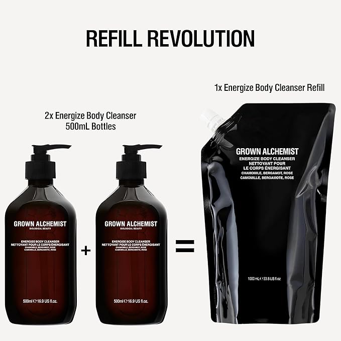Grown Alchemist Invigorate Hand Wash Refill Pouch, Sweet Orange, Cedarwood, Sage. Soothe, Soap to Cleanse & Nourish Skin, (1L).