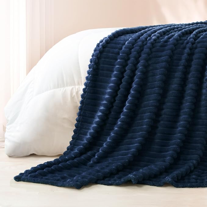 Exclusivo Mezcla Striped Twin Size Fleece Blanket for Bed, Couch, 60"x80" | Soft Breathable Cozy Bed Blankets, Lightweight Plush Fluffy Fuzzy Jacquard Decorative Blankets