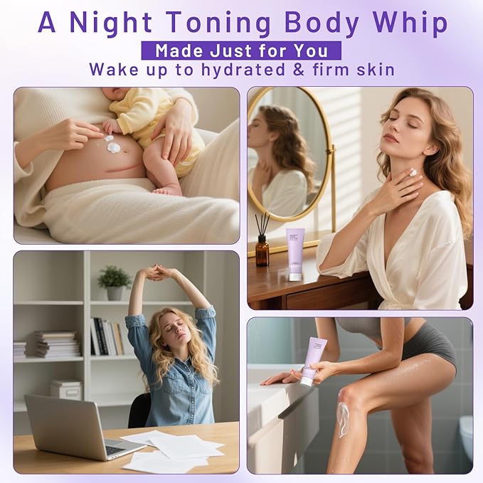 Overnight Toning Body Whip – Firming & Nourishing Night Cream for Loose Skin on Arms, Thighs & Belly | Smooth & Toned Look, Clinically Tested Skin Firming Cream 4.17 Fl Oz