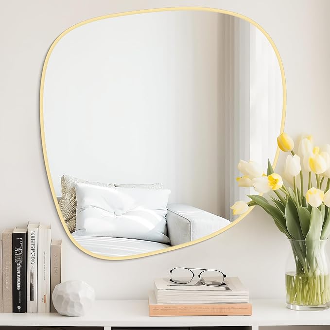 Asymmetrical Mirror, Irregular Wall Mirror, Wall Mirrors Decorative for Bedroom Living Room Entryway Hall, Unique Wall Mirror 27" H x 26" W, Gold