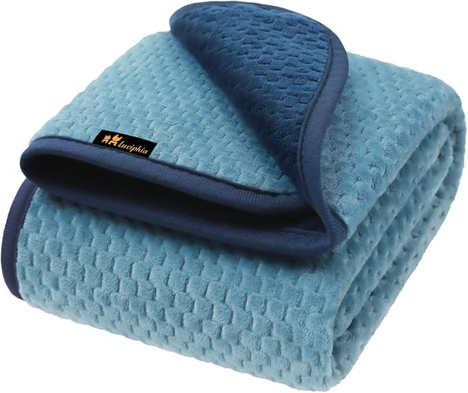 Luciphia Waterproof Blanket for Dog, Washable Reversible Fleece Pet Throw | Durable protector for bed, couch, crate, and furniture; leakproof and calming for dogs, cats, puppies Blue S(40''x28'')