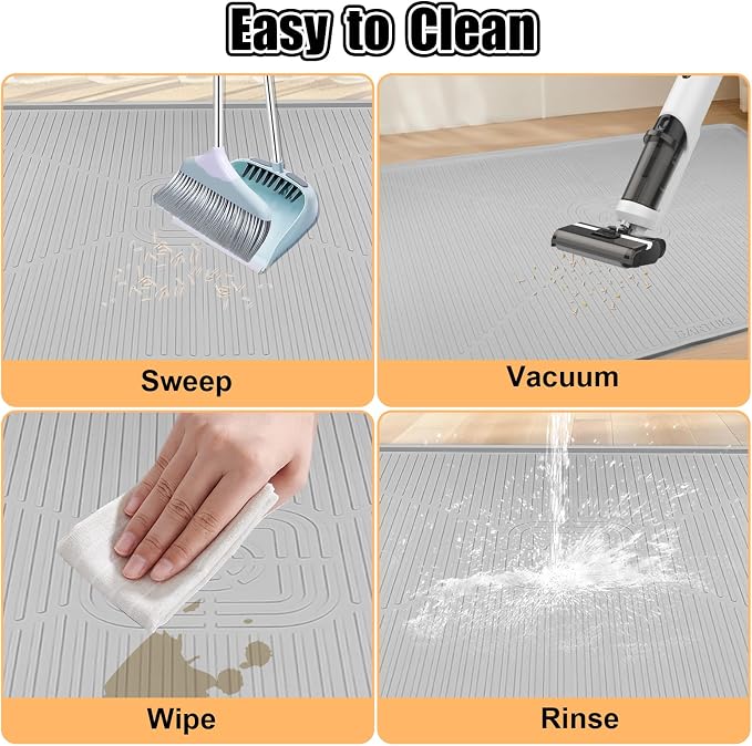 Silicone Cat Litter Mat 45" x 30" Cat Mat for Litter Box, Light Grey | Extra Large Cat Litter Trapping Mat for Floor, Waterproof, Non-Slip Kitty Litter Box Mat with Raised Edge, Easy to Clean