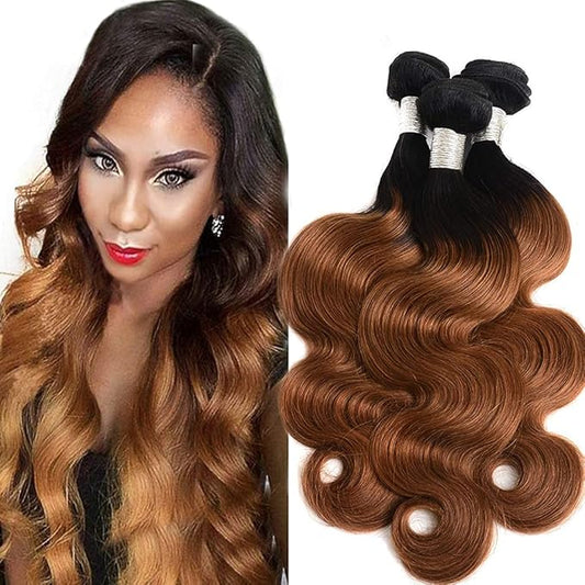 Ombre Human Hair Bundles Brazilian 1b/30 Two Tone Ombre Body Wave Human Hair 3 Bundles 14 16 18inch 100% Unprocessed Virgin Hair Bundles Weaves Extensions for Women