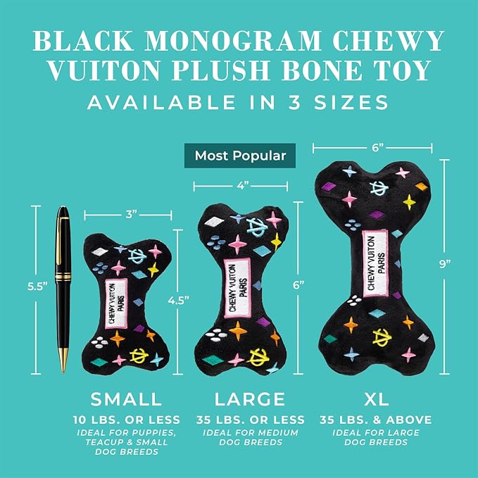 Haute Diggity Dog Chewy Vuiton Bone Plush Dog Toy, Designer Parody Toy