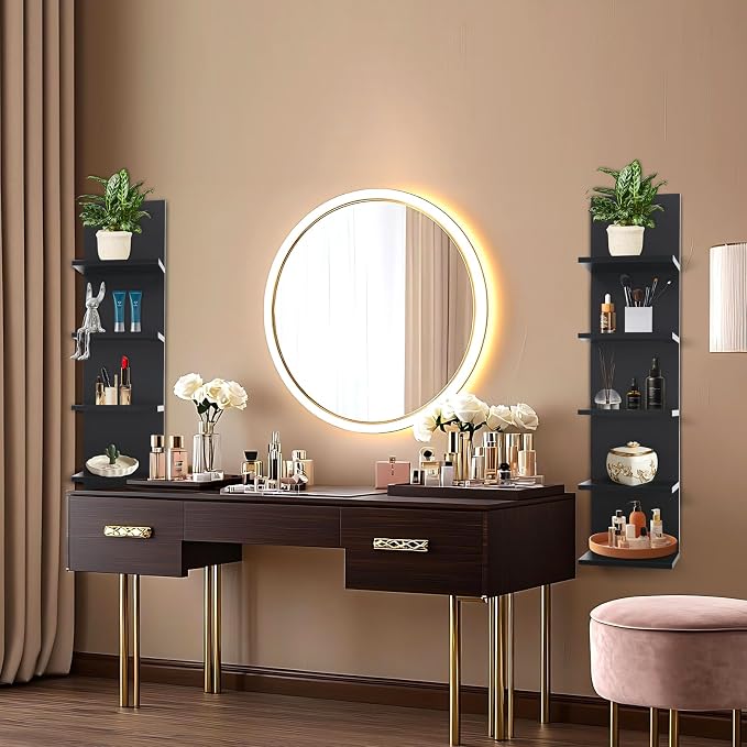 5 Tier Wall Shelf, Wall Mounted Shelves Unit for Living Room Bedroom, Floating Shelves Decor Organizer Tall, Black