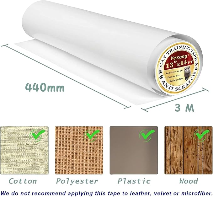 Anti Cat Scratch Furniture Protector (17.3" x 118") Single Sided | Thicken Vinyl Transparent Cat Anti Scratch Tape Flexible Couch Protector from Cat Claw Sticky Paws for Sofa, Door, Wall, Bed