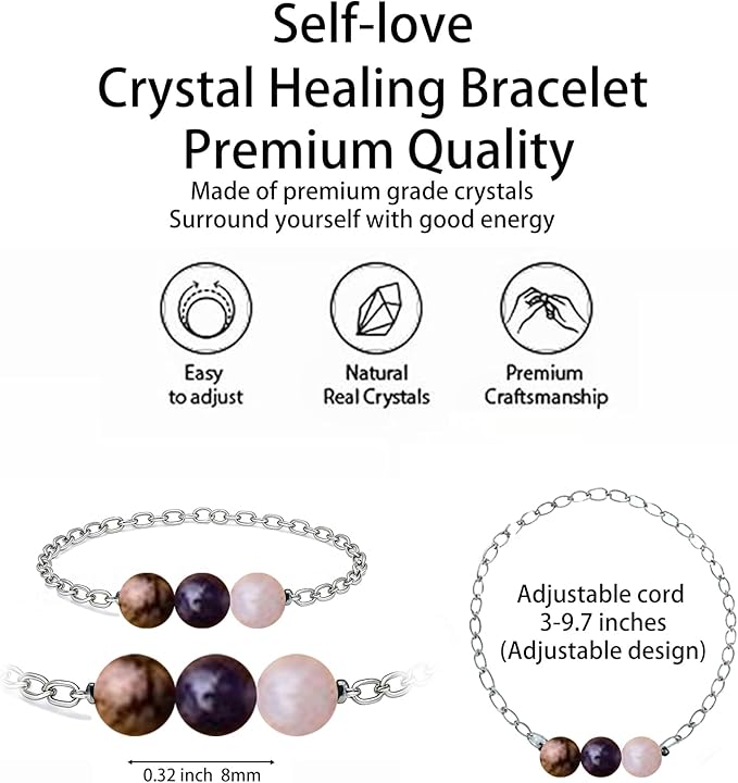 Healing Crystal Keychain Bracelet Set Healing Stones Anxiety Relief Natural Crystal Keychain for Women