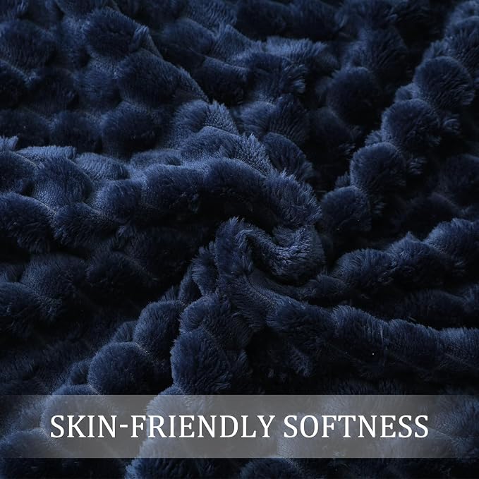 Exclusivo Mezcla Large 3D Fleece Throw Blanket for Couch, Navy Blue | Extra Soft Fuzzy Plush Lightweight Throws, Cozy Fluffy Decorative Blankets for All Seasons, 50x70 Inches