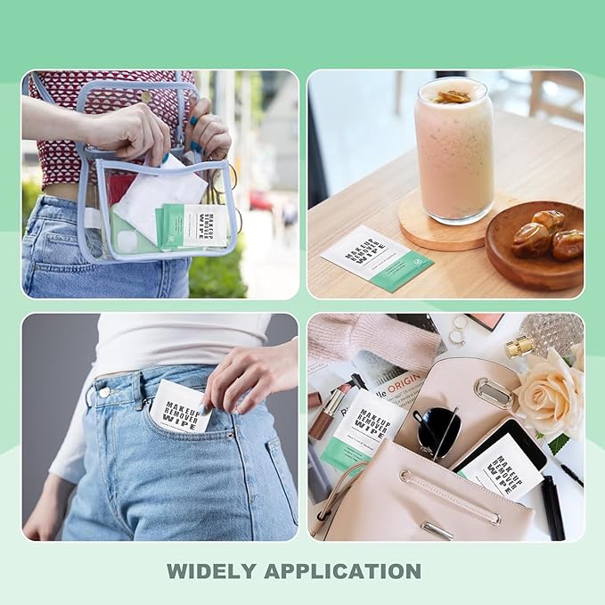 50 pcs Makeup Remover Wipes Individually Wrapped Makeup Wipes Bulk Face Cleansing Wipe, Travel Towelette Makeup Remover Cloth for Face Cleansing Skin Care Remove Makeup(Green)