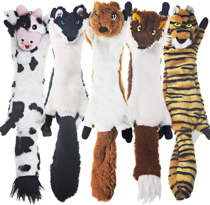 SHARLOVY Dog Squeaky Toys 5 Pack, Pet Crinkle Toy No Stuffing Animals Plush