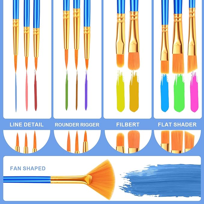 ESRICH Paint Brushes Set, 30 Pack/360 Pcs Nylon Hair Round-Pointed Tip Paint Brushes for Acrylic, Watercolor, Oil & Miniature Painting, Suitable for Kids & Adults