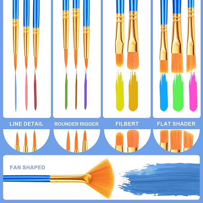 ESRICH 40pack/480pcs Paint Brushes, Nylon Hair Paint Brushes Set Round-Pointed Tip Paint Brush for Acrylic Painting,Watercolor Oil Miniature Painting Kits,Paint Brush for Kids Adult Arts Supplies