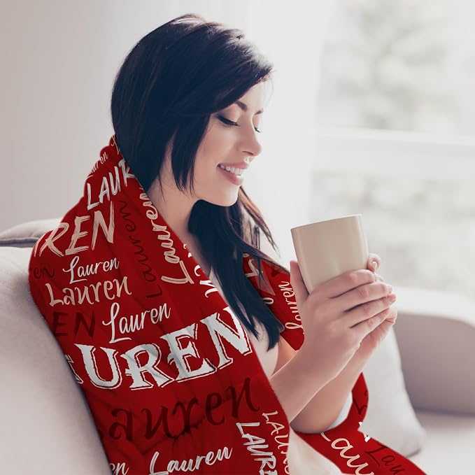 Personalized Throw Blanket, Custom Light Soft Flannel Fleece With Name for Men Women Boys Girls Kids - Customized Gifts for Birthday Christmas Valentines Day - Red Theme