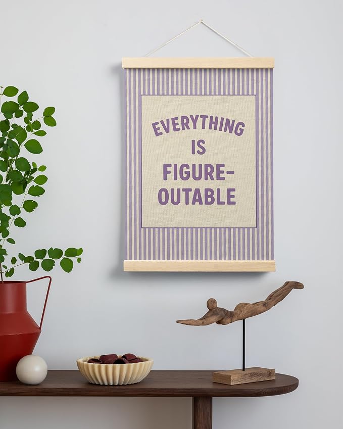 FGFK Everything Is Figureoutable Positive Affirmations Wall Art Poster Hanger Frame, Retro Purple Inspirational Canvas Prints Framed Wall Decor for Office Classroom Home Bedroom, 12x16 Inch