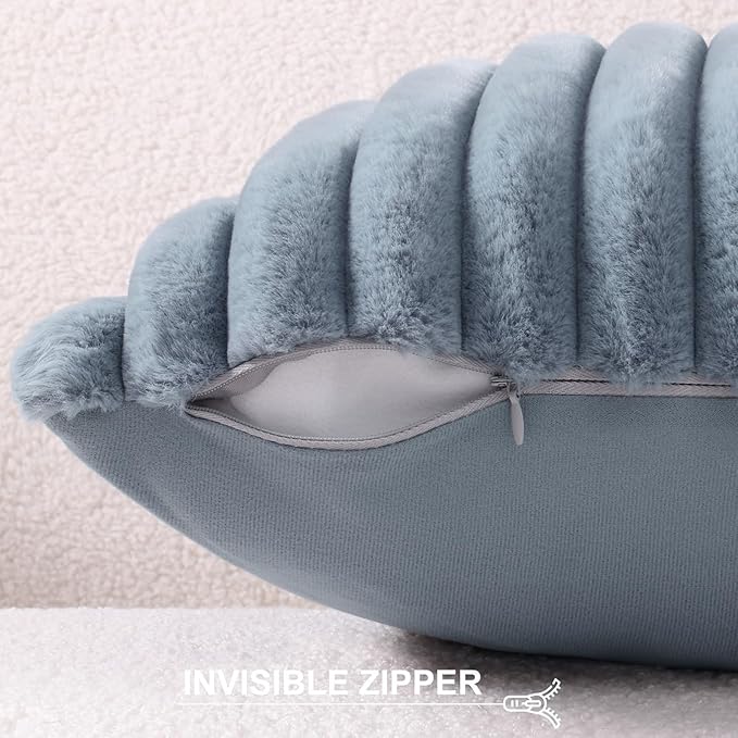 Pallene Faux Fur Decorative Throw Pillow Covers 20x20 Set of 2, Blue Grey | Luxury Plush Texture, Striped Design, Cozy Soft Touch, Modern Home Accent Decor for Couch, Sofa, Bed, Living Room