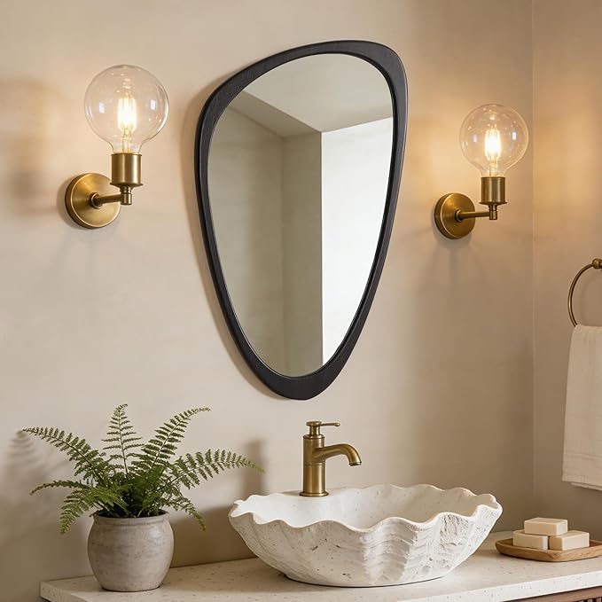 Asymmetrical Mirror, Irregular Wall Mirror, Wall Mirrors Decorative for Bedroom Living Room Entryway Hall, Wood Mirror for mid Century Modern Decor 30" H x 19" W, Dark Brown