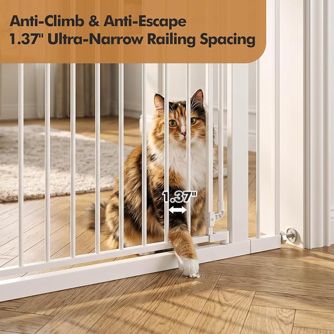 51" Extra Tall Pet Gate for Cats & Dogs, 31.9–42.5" Wide, White | Indoor Pet Gate,Fits widths of 31.9-42.5“,51" Extra Tall, Pressure or Hardware Mount