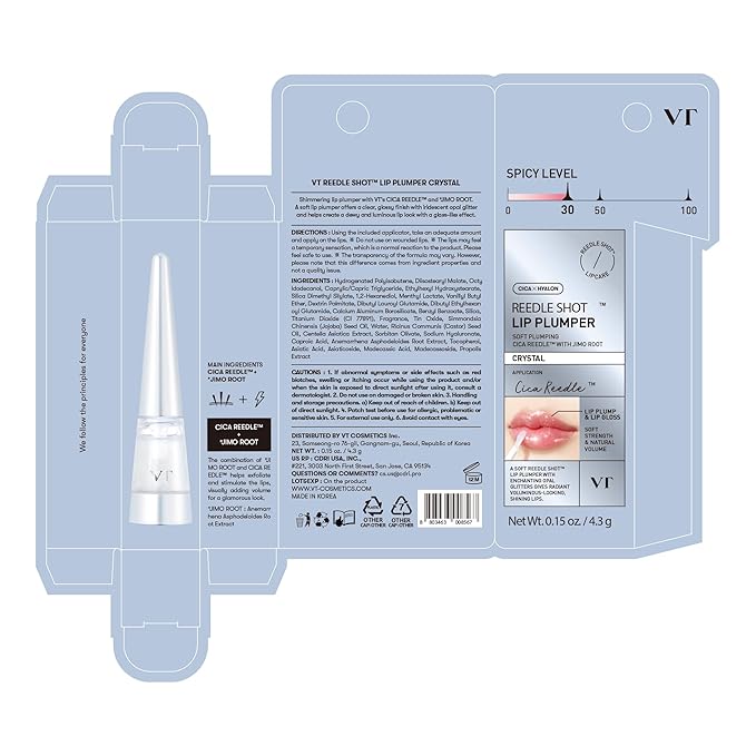 VT COSMETICS Reedle Shot Lip Plumper, Hydrate & Volumize Lip Gloss, Smooth Lip Wrinkles, Korean Lip Plumper, High Shine, Lip Enhancer, Hyaluronic Acid, 0.15 oz. (Crystal (Glitter))