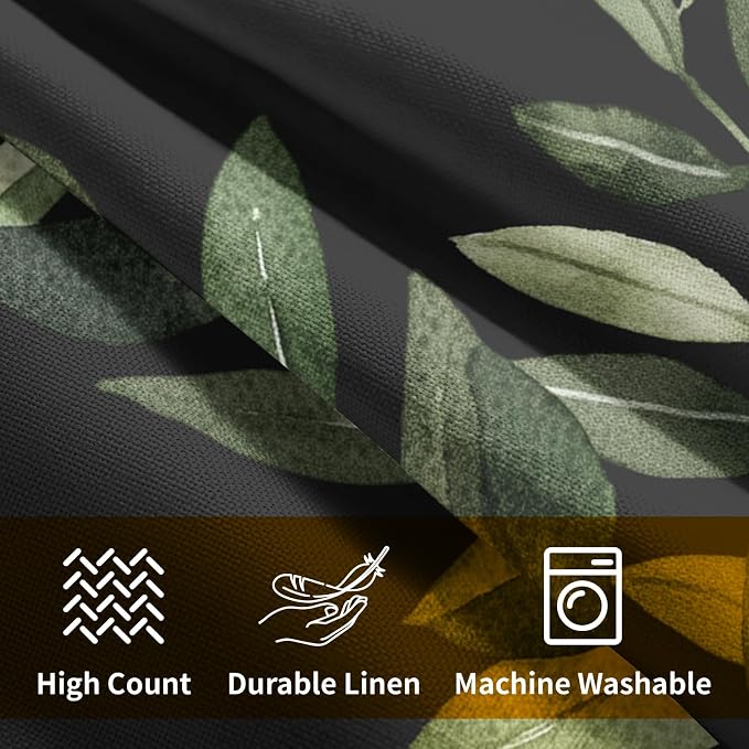 Kawani Green Leaf Throw Pillow Covers 22x22 Inch Set of 2 Spring Summer Plant Leaves Black Decorative Pillow Cases Double Side Printed Cotton Linen Cushion Cover for Couch Sofa Home Decor