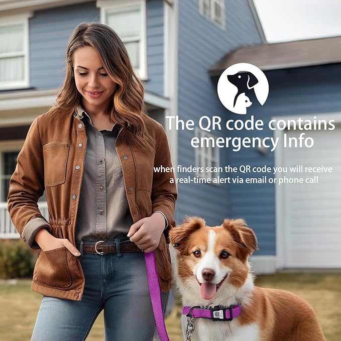 Reflective Dog Collar for Large Dogs,Personalized Dog Collar with Online Profile, Soft Neoprene Padded,Anti-Lose Function with QR Code Tag System, (Purple, M (12.6"-19.6"))