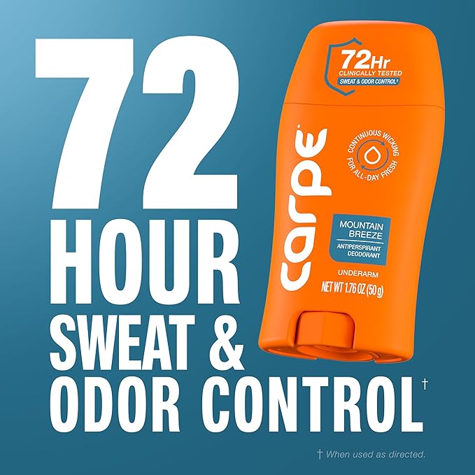 Carpe Underarm Antiperspirant Deodorant for Men and Women - 72 Hour Sweat & Odor Control - Clinical Strength Deodorant for Men - Long Lasting Deodorant Antiperspirant - Mountain Breeze - 3 Pack