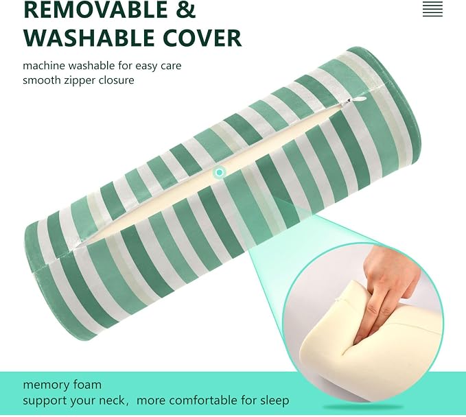 Bolster Pillows for Bed Cylinder Neck Roll Pillow Decorative Round Pillow Covers Cylinder Pillow Long Neckroll Decorative Pillows LightGreen Stripe