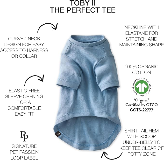 Pet Passion Toby II Dog T-Shirt, 3 Pack, Navy Ombre, XX-Large | GOTS-certified organic cotton short-sleeve tee. Breathable, soft & sustainable for everyday wear.