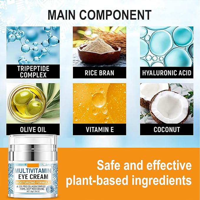 Collagen Complex Eye Cream – Moisturizing & Firming Under Eye Treatment with Tripeptide Complex, Rice Bran & Olive Oil – Hydrating Anti-Aging Cream for Dark Circles, Puffiness & Wrinkles, 1.764oz