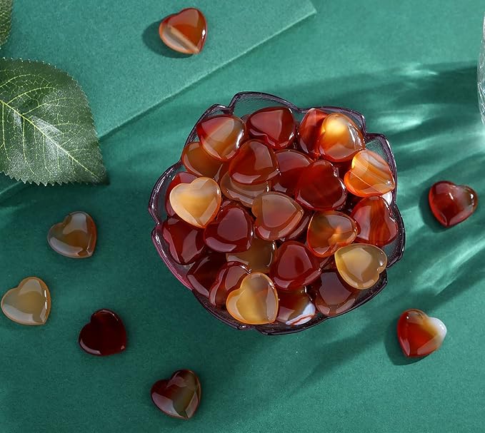 20 PCS Natural Heart Healing Crystals Red Carnelian Agate Polished Crystal Mini Pocket Stones Cute Palm Love Gemstones Set Bulk Wholesale Reiki Energy Balancing Meditation Valentine's Day Gift