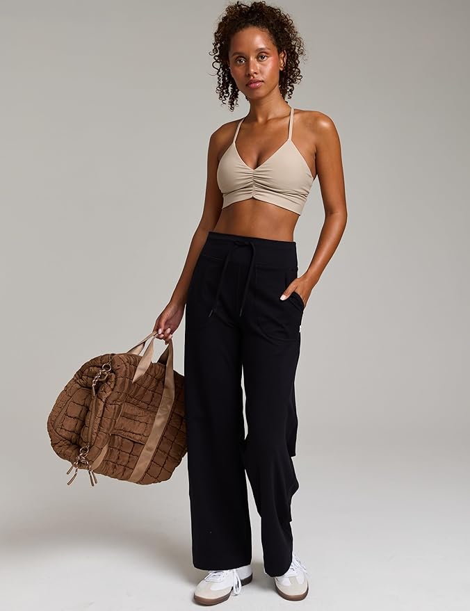 Women's Flow Scrunch Sports Bra V Neck Padded Yoga Tank Adjustable Straps Cross Back Crop Tops