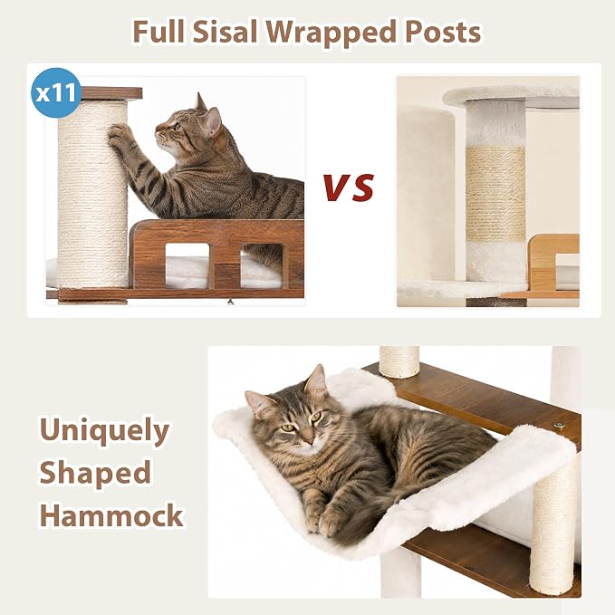 Modern Cat Tree, 76'' Tall Cat Tower - 3 Big Platform GCT103EB