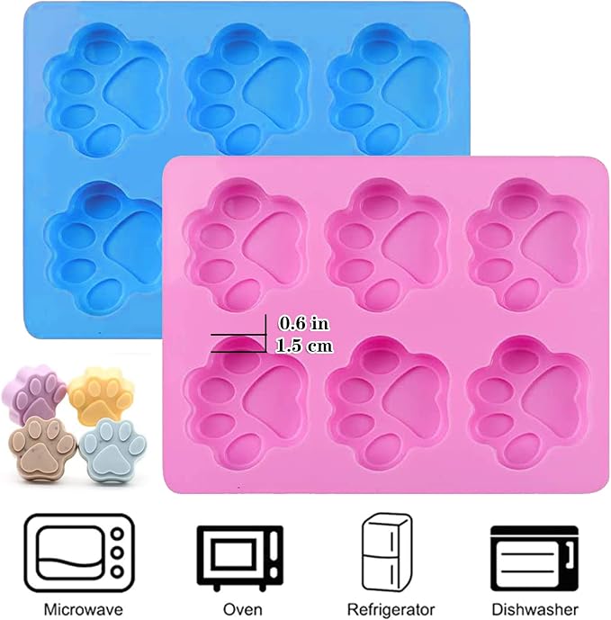 2 packs 6-Cavity Dog Cat Paw Silicone Mold & 3 Packs Stainless Steel Bone Cookie Cutter，for Chocolate, Candy, Pudding, Jelly, Dog Treats.
