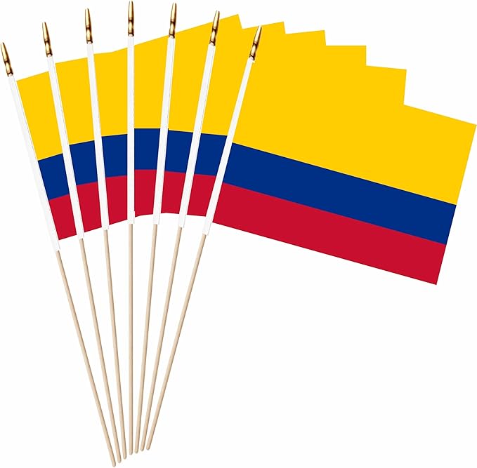 20 Pack Colombia Mini Stick Flags Colombian Small Miniature Handheld Flag Decorations,5x8 Inch