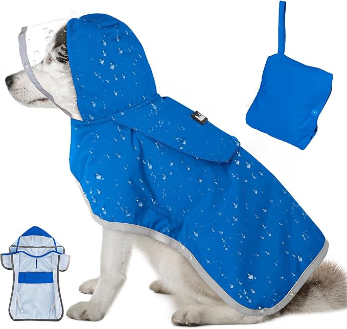 Lukovee Dog Raincoat, Waterproof Rain Jacket, Clear Hood & Reflective Rim | Easy On Off Adjustable Straps, Leash Hole, Soft Mesh Lining, Storage Pocket, Poncho for Small Medium Large Dogs (BL,M)