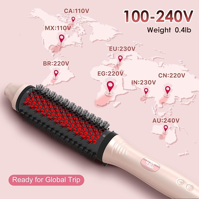Infrared Thermal Brush 1.65”, 2-in-1 Curling & Straightening Round Brush with 100M Negative Ions, 6 Heat Settings, Dual Voltage Styler, Lightweight & Quiet, Auto Shut-Off, Elegant Gift Box for Women