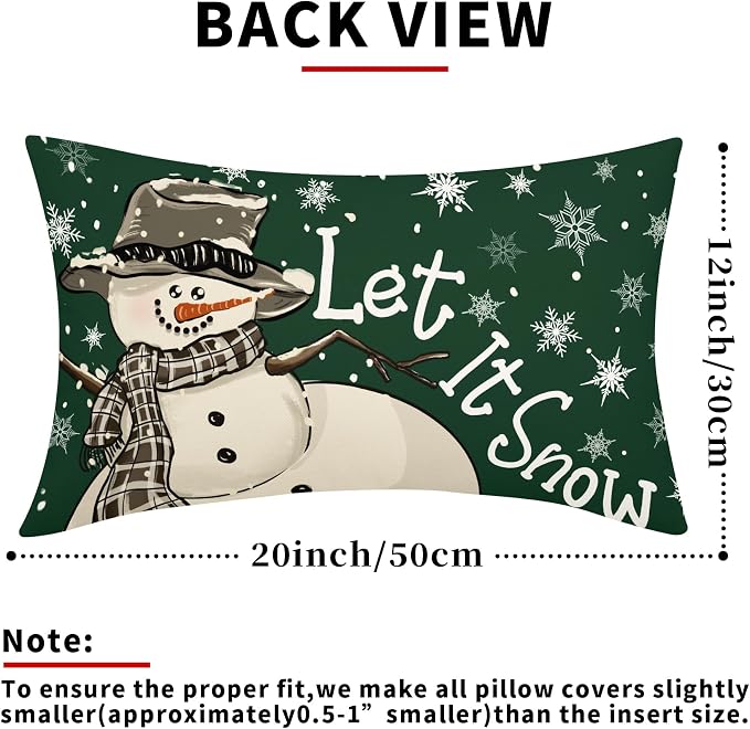 Christmas Green Lumbar Pillow Covers 12X20 Inch Set of 2 Xmas Snowman Snowflake Decorative Pillow Cases Winter Holiday Cotton Linen Cushion Case Modern Home Decor for Sofa Couch Bedroom