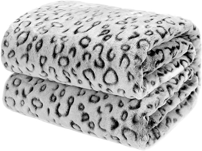 Grey Leopard Print Throw Blanket for Women Girls, Soft Cozy Cheetah Blanket, Fleece Throw for Bed Sofa Couch, Mothers Day Birthday Gifts for Mom Daughter, 40"x50"