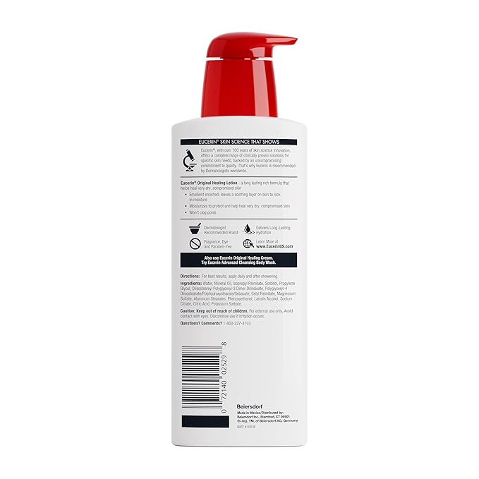 Eucerin Original Healing Rich Body Lotion for Extremely Dry, Compromised Skin, Emollient Enriched Body Moisturizer, 16.9 Fl Oz Bottle