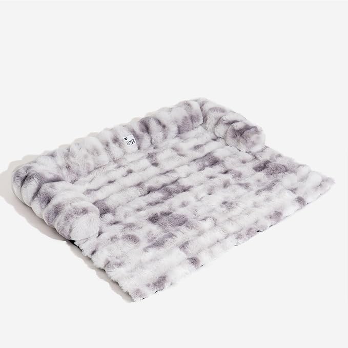 Dog Couch Bed, Luxurious Medium Pet Sofa Bed Cover Washable | Pet Mat for Medium Dogs and Cats, Faux Rabbit Fur, Raised Protective Bolster, Non-slip, 31.5"×25.5"×4.7" Tie-dye Grey