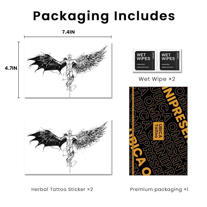 Semi Permanent Tattoos, 2 Sheets Large Realistic Large Angel VS Devil Wings Temporary Tattoos for Men Back Chest Calf, 2 Weeks Fake Tattoos, Waterproof and Non-Reflective, Unique Design