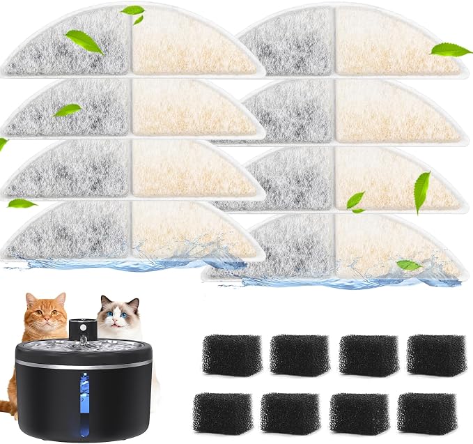 Filters for Cat Water Fountain Cordless, 4 Months Set of Replacement Filters for Ultra Quiet Pet Water Fountain,White 8 Count (Pack of 1)