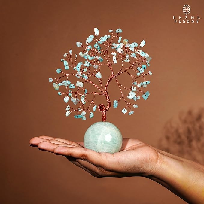 Crystal Tree of Life Birthday Gifts for Women, Handmade Home Decor, Office, Room Decoration, Amazonite Healing Crystal Chakra Tree for Money, Positivity, Reiki, Good Luck Gifts for Her, Mom & Dad