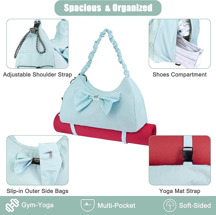 WOLT Gym Bag For Women, Yoga Mat Bag with Shoes Compartment, Wet Pocket and Water Bottle Pocket