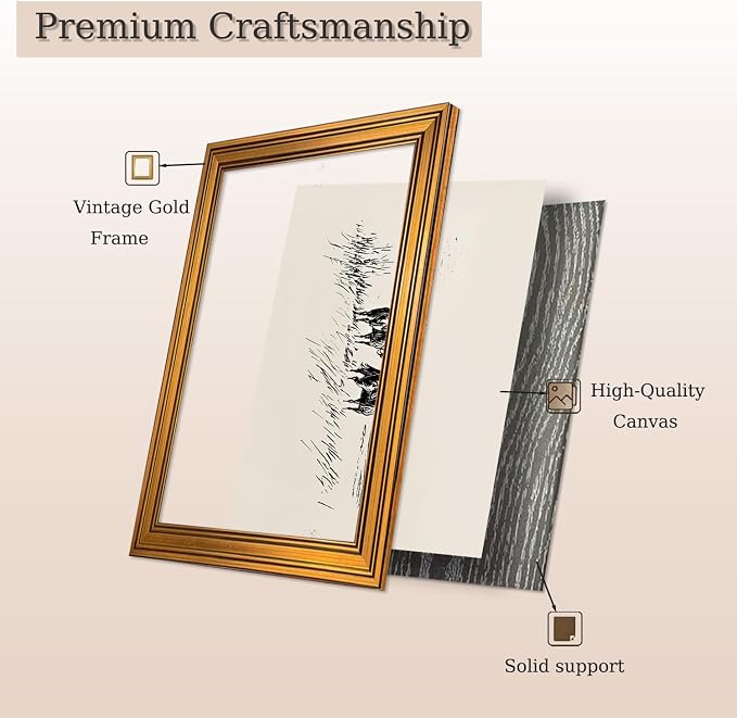 Western Cowboy Gold Framed Wall Art Minimalist Sketch Wall Decor Art | Vintage Horse Landscape Pictures Canvas Art Modern Southwest Small Framed Prints Artwork For Bookshelf Bedside Tables Foyer
