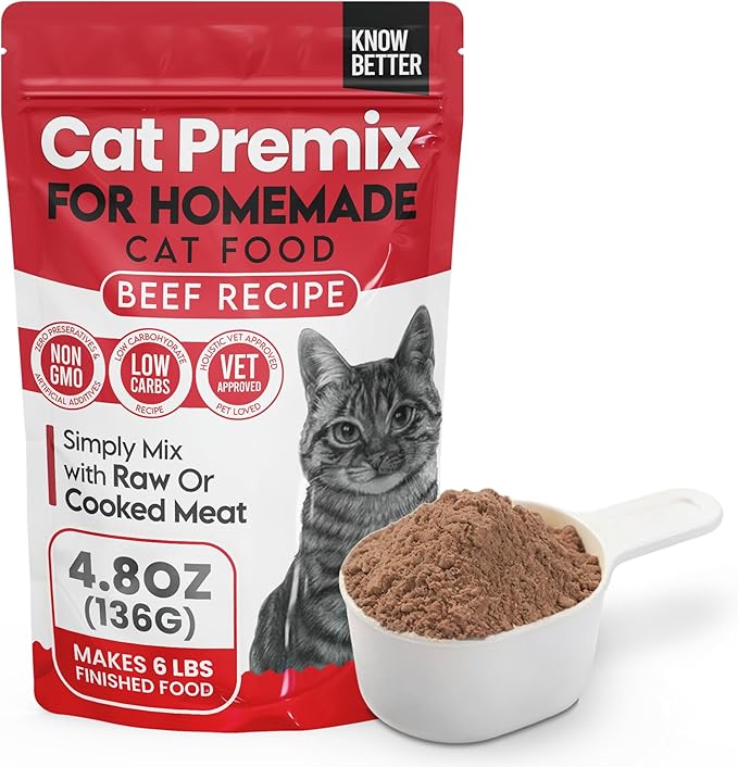 Cat Premix for Homemade Cat Food - Feline Premix for Raw or Cooked Meals with Taurine - Grain Free Meal Completer for Cats - Beef & Chicken Combo Pack - (2 Pack, 4.8 oz Each)